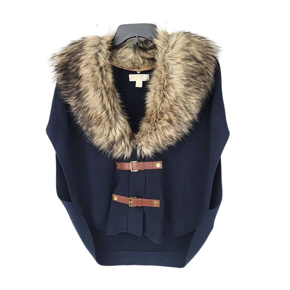 Michael Kors Vest Womens Small Faux Fur Poncho Angora Blend Collared Zip Coat - Picture 1 of 9